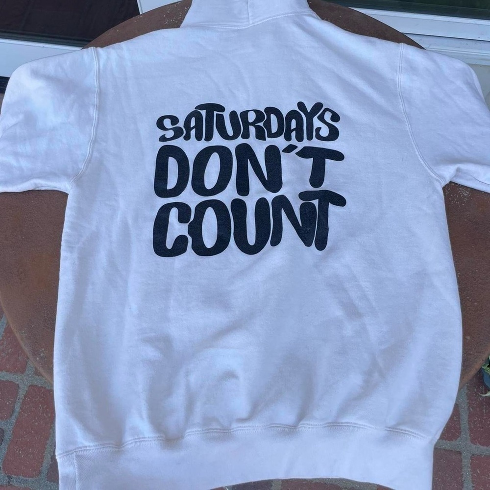 Saturdays don’t count unisex cream hoodie
Size medium